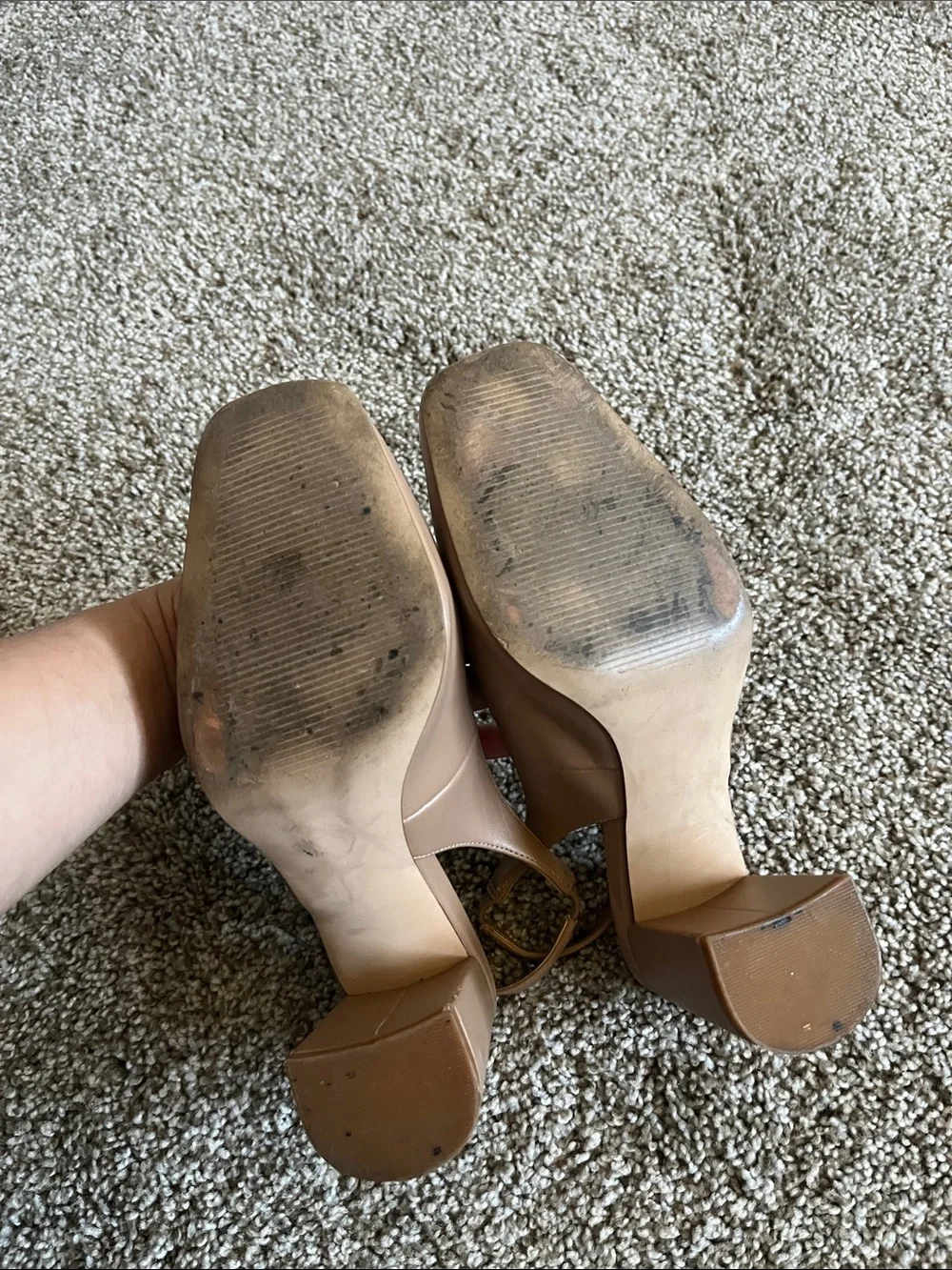Slingback Block Heel Pumps in Tan Leather